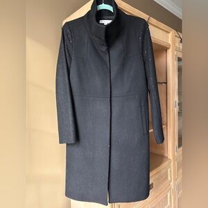 New York & Company Black Wool Coat with Studded Sleeves